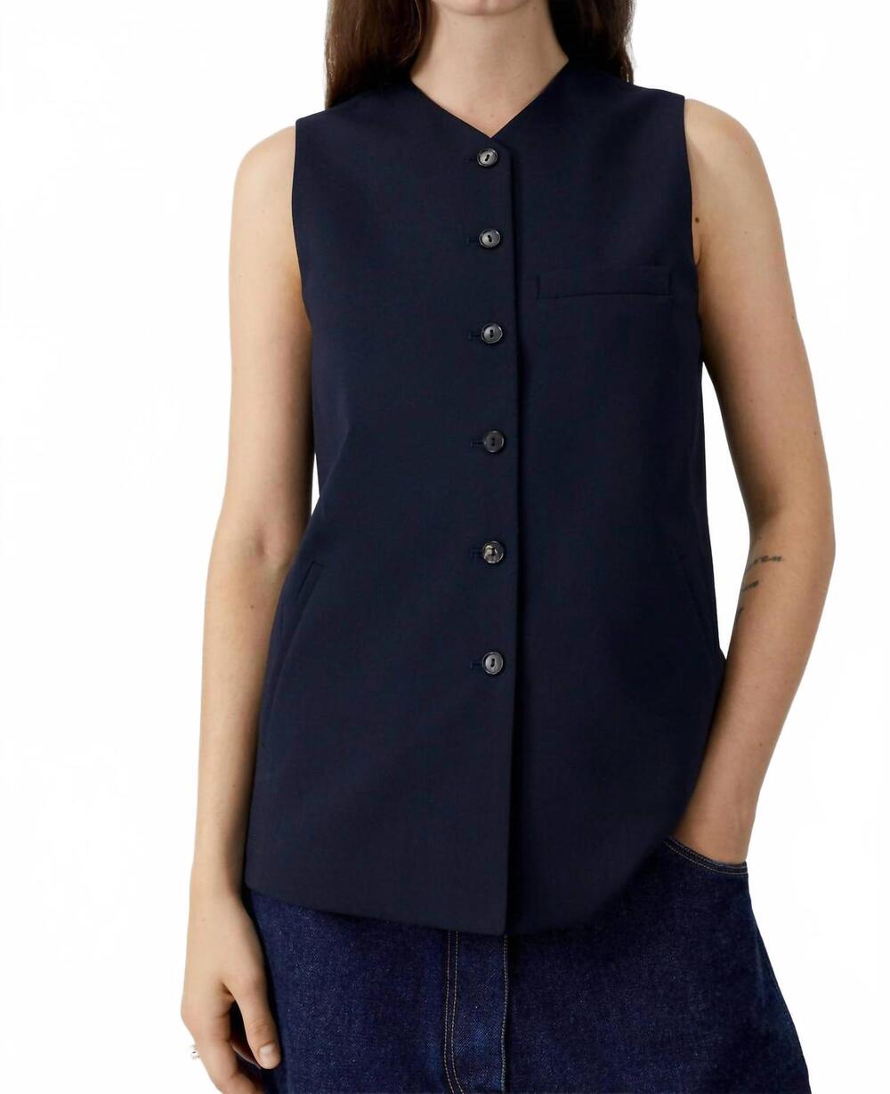 NEW CORDERA tailored button front vest in navy